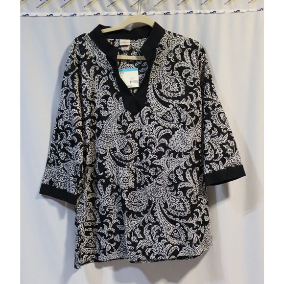 Covington NWT Black and White Paisley Print Sheer Tunic Top Size XL - Picture 1 of 4